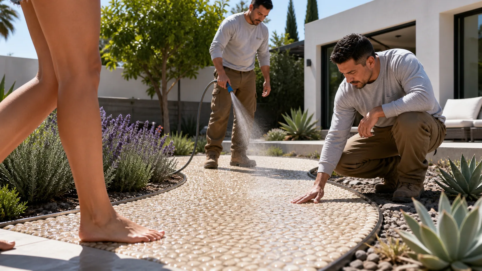 Keep Pebble Garden Paths Cool and Barefoot-Friendly in Los Angeles Heat