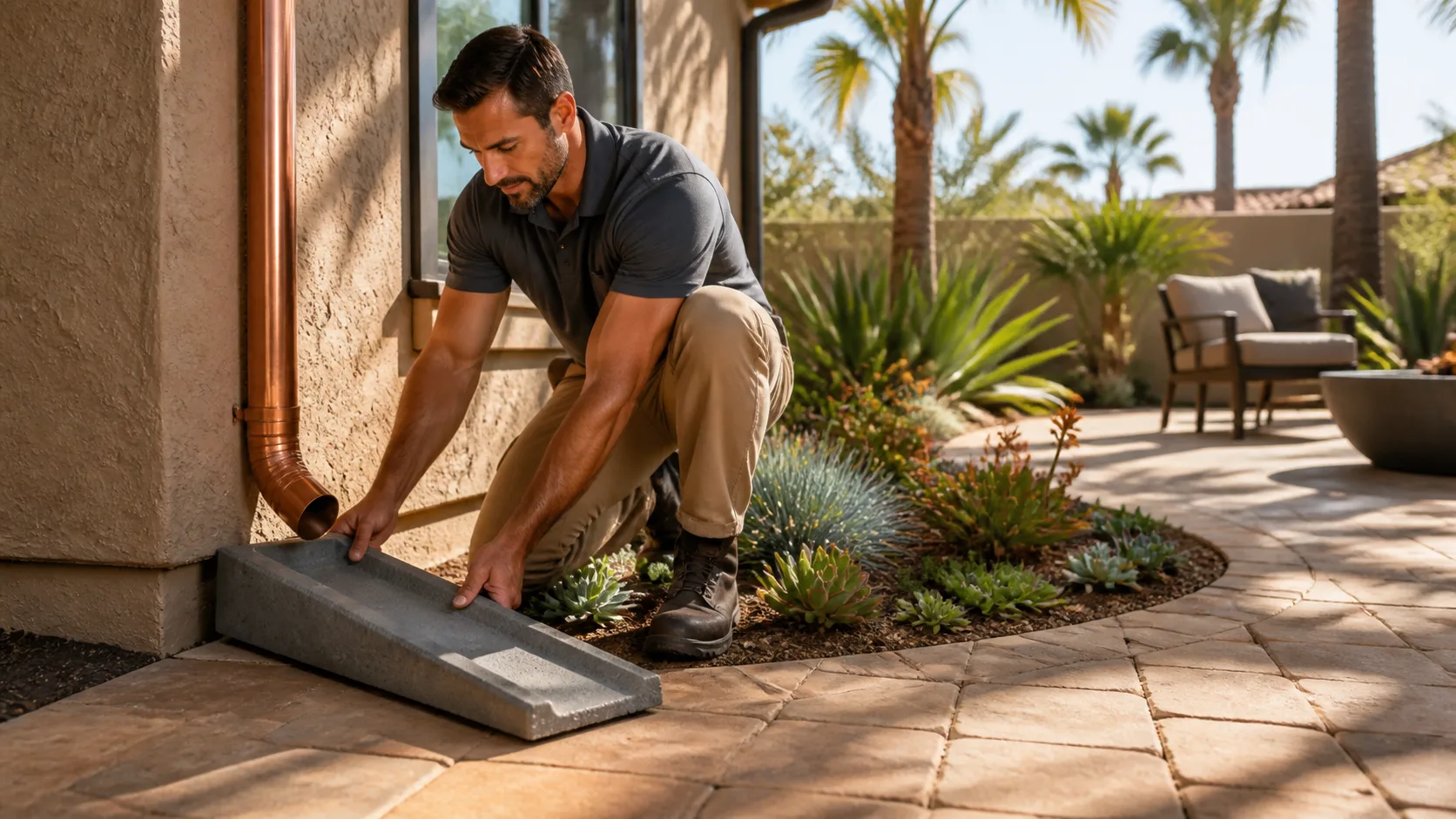 Value of Concrete Splash Blocks in Los Angeles Patio Design